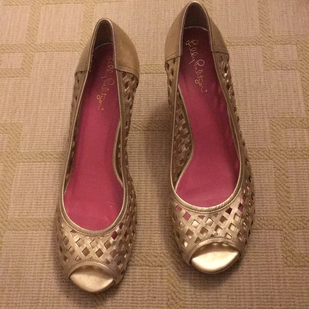 Lilly Pulitzer, gold wedges size 10